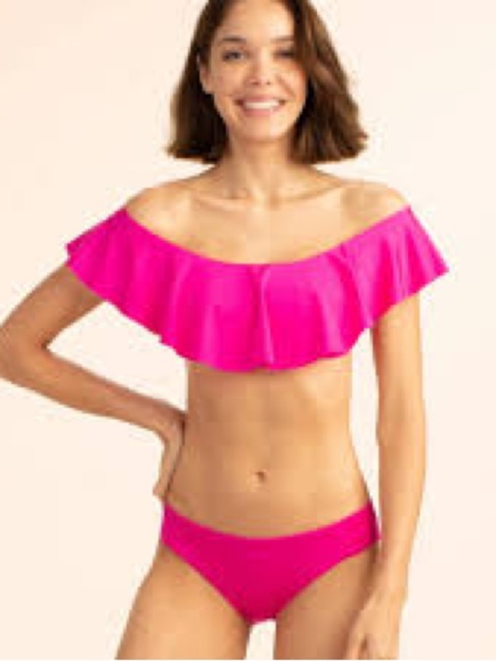 Trina Turk Bright Pink Off-Shoulder Ruffle Bikini